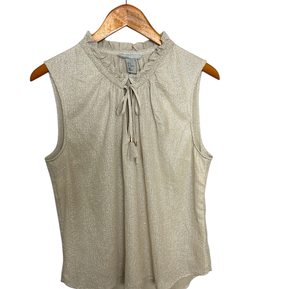 H&M Cream Sleeveless Blouse with Tie Front and Ruffles